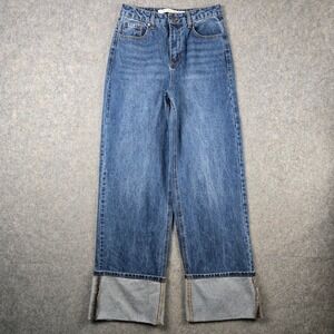 Tinseltown Wide Leg Jeans Womens Size 3 Blue High Rise Cuffed Skater Grunge Y2K